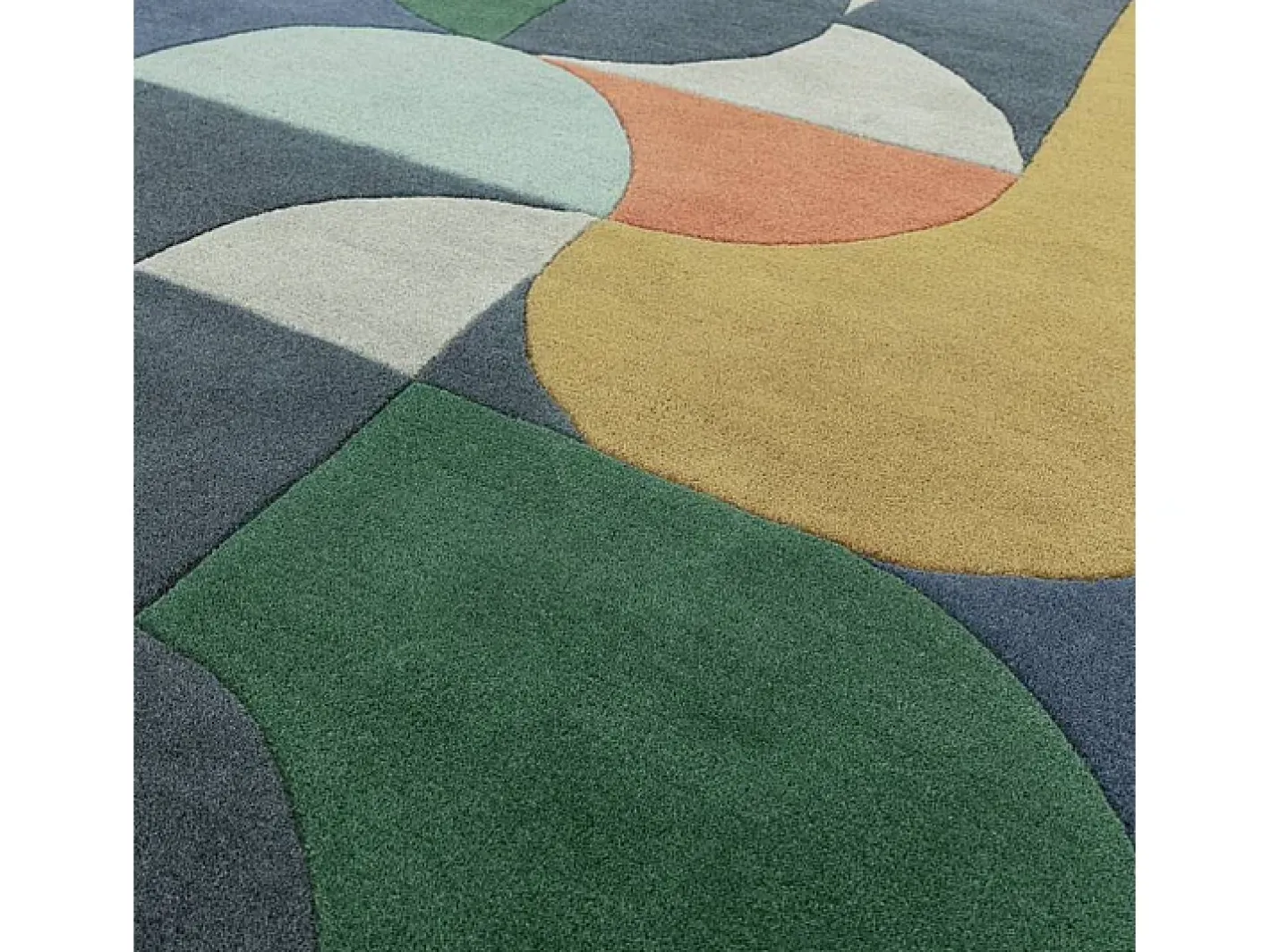 Alfombra geométrica, hecho a mano 100% lana - 200x290cm - , verde, crema, naranja, oro - Matrix Statement Azul Outlet