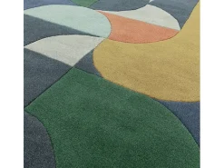 Alfombra De Salón-Alfombra geométrica, hecho a mano 100% lana - 160x230cm - , verde, crema, naranja, oro - Matrix Statement Azul