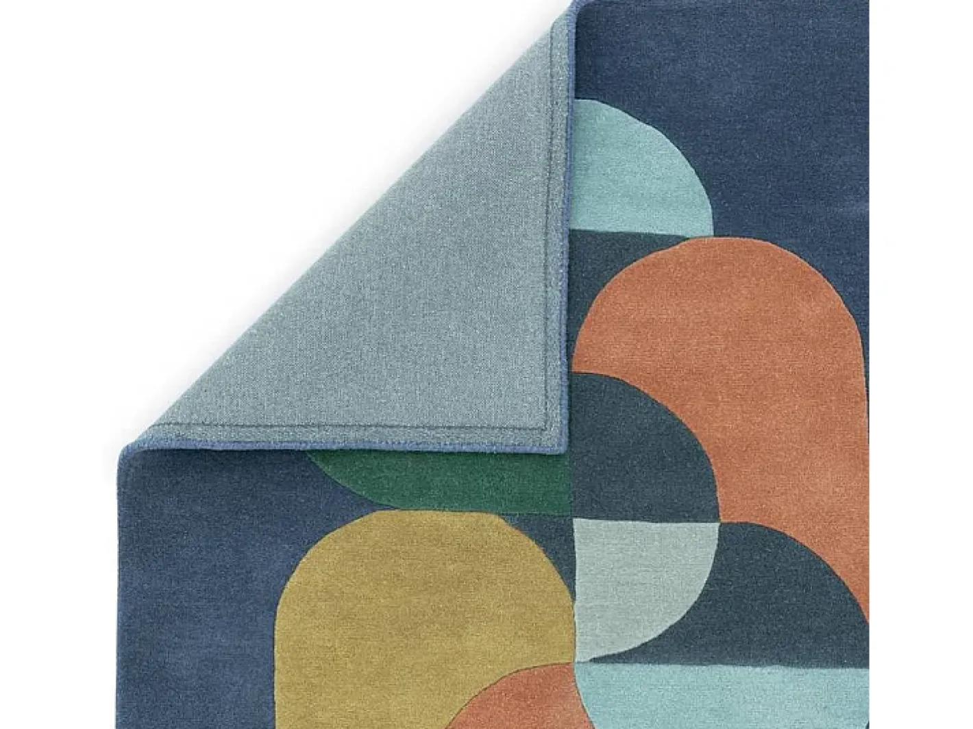 Alfombra De Salón-Alfombra geométrica, hecho a mano 100% lana - 160x230cm - , verde, crema, naranja, oro - Matrix Statement Azul