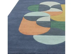 Alfombra De Salón-Alfombra geométrica, hecho a mano 100% lana - 160x230cm - , verde, crema, naranja, oro - Matrix Statement Azul