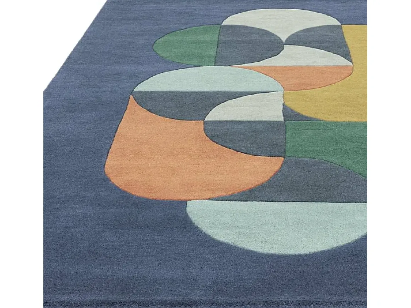 Alfombra De Salón-Alfombra geométrica, hecho a mano 100% lana - 160x230cm - , verde, crema, naranja, oro - Matrix Statement Azul