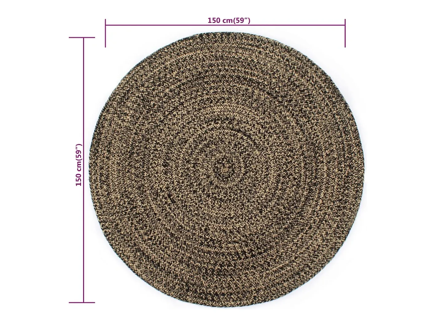 Alfombra hecha a mano de yute y natural 150 cm Negro Outlet