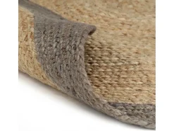 Alfombra De Salón|Alfombra Redonda-Alfombra hecha a mano de yute con borde 150 cm ES61338 Gris
