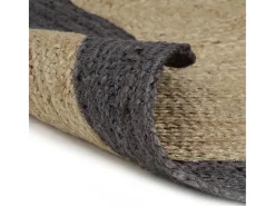 Alfombra De Salón|Alfombra Redonda-Alfombra hecha a mano de yute con borde oscuro 90 cm ES37257 Gris