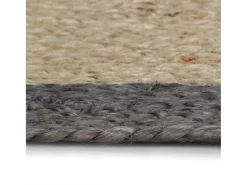 Alfombra De Salón|Alfombra Redonda-Alfombra hecha a mano de yute con borde oscuro 90 cm ES37257 Gris