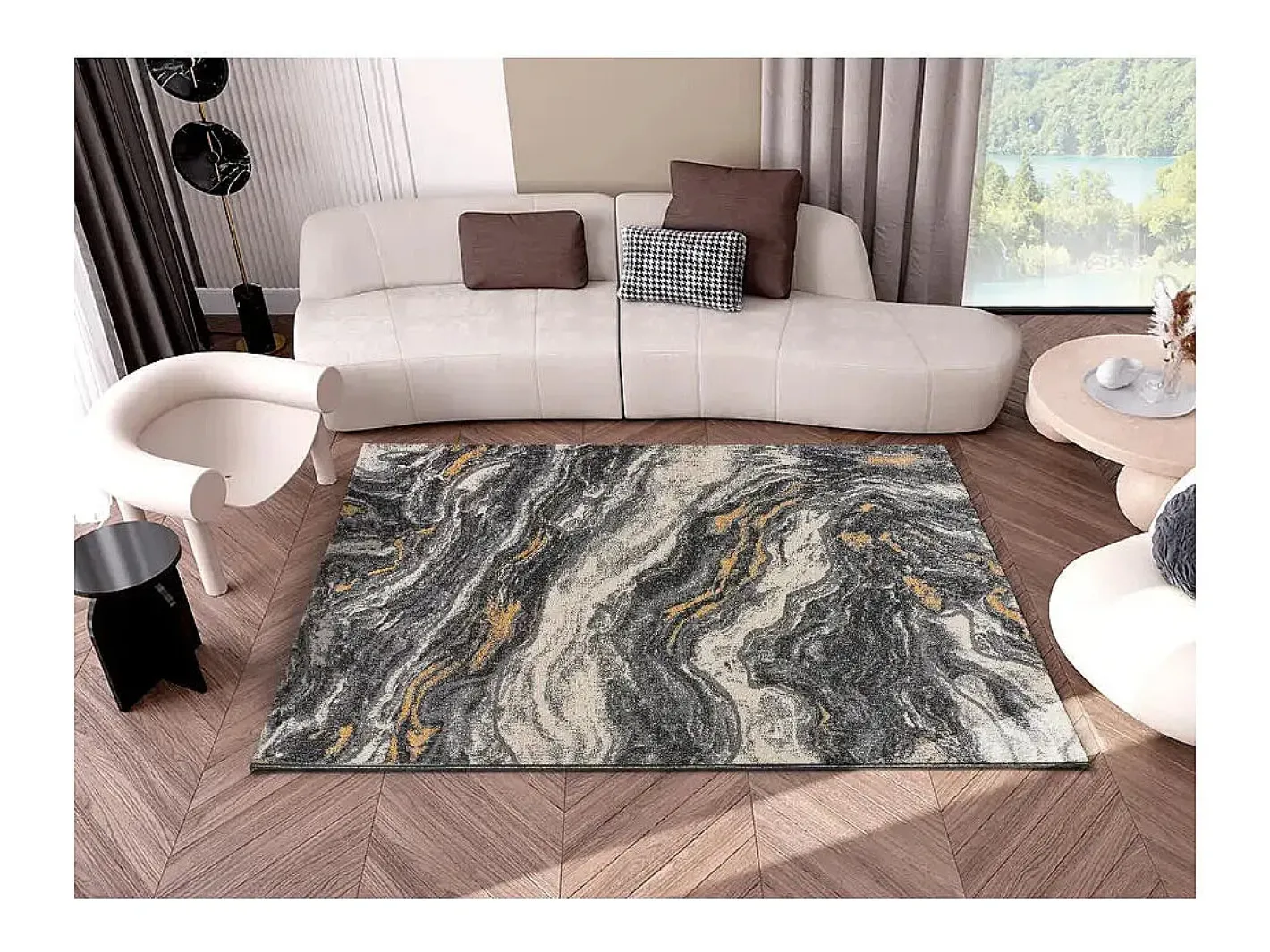 Alfombra De Salón-Alfombra interior - efecto mármol - - 140 x 200 cm - MARMOL ONDA Gris