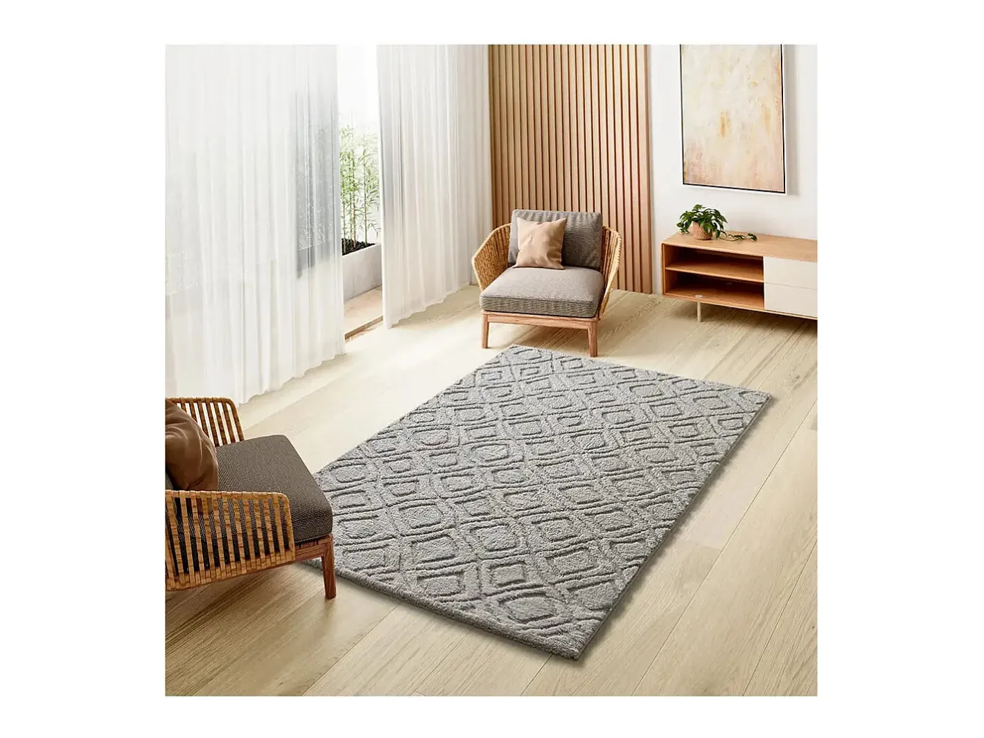 Alfombra interior - escandinavo con relieve - gris - 126 x 190 cm - JUNO Gris claro New