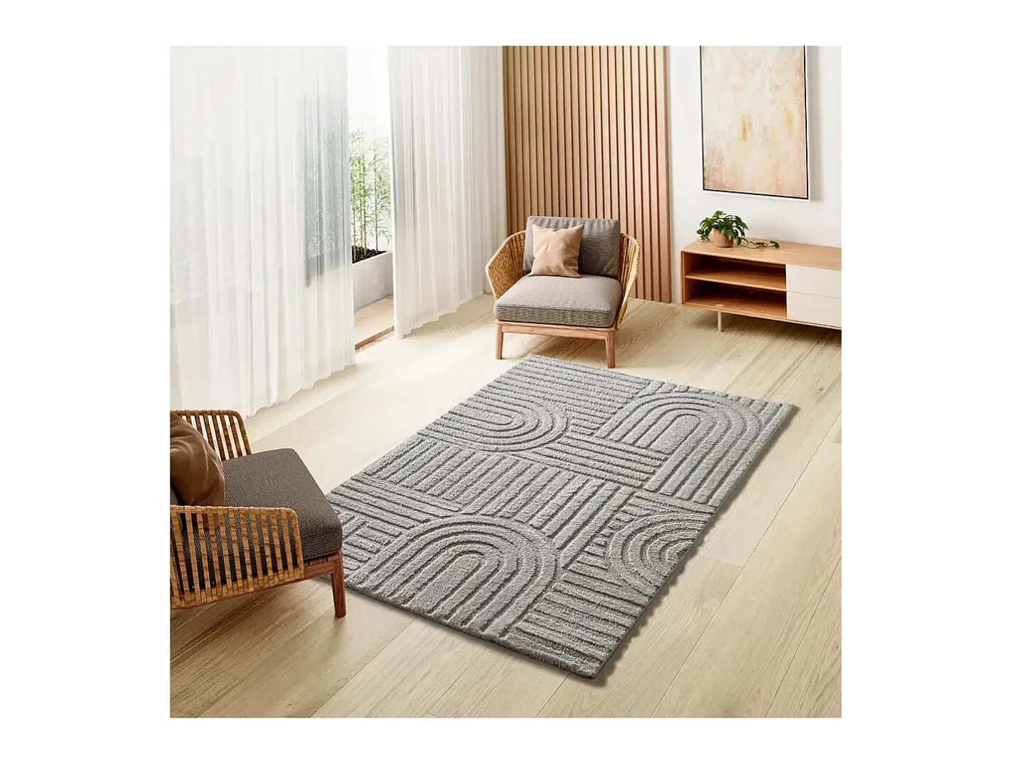 Alfombra interior - geométrico con relieve - gris - 126 x 190 cm - JUNO Gris claro Discount