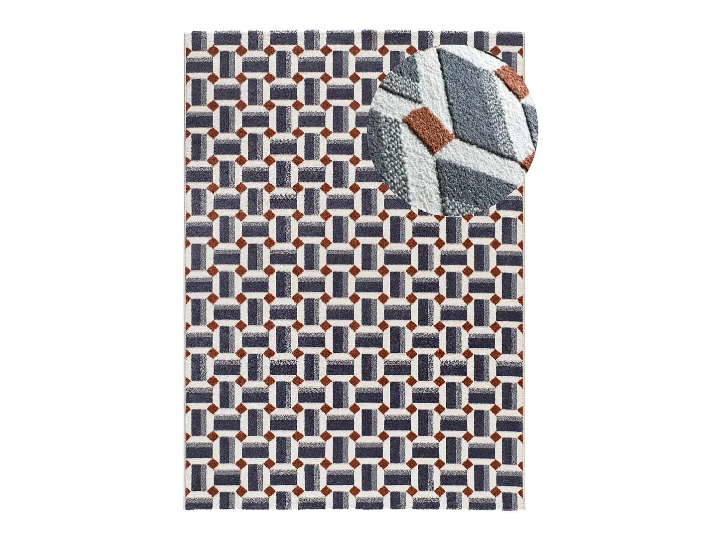 Alfombra De Salón-Alfombra interior - geométrico con relieve - - 160 x 230 cm - AMARA Azul / Blanco