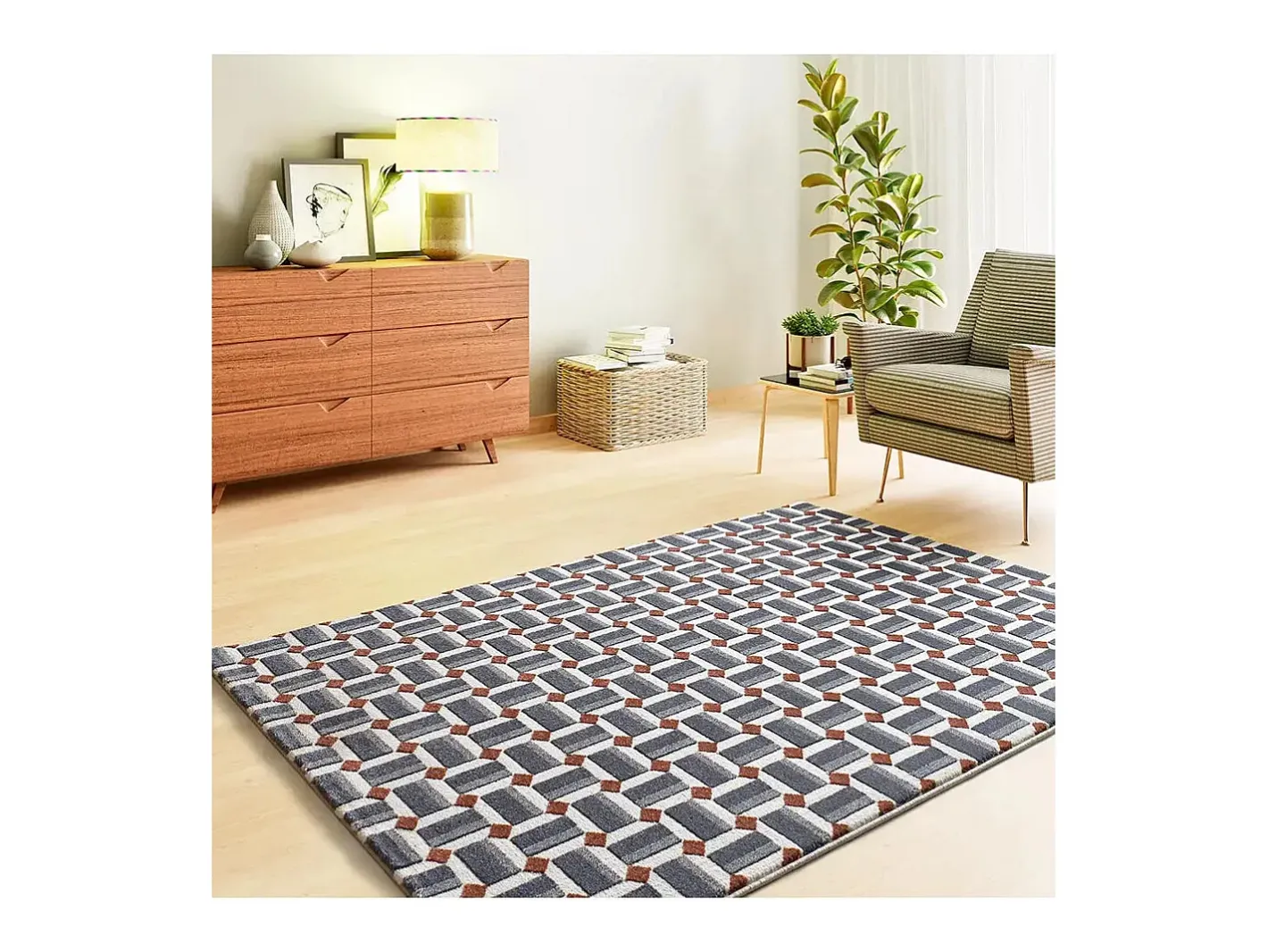 Alfombra De Salón-Alfombra interior - geométrico con relieve - - 160 x 230 cm - AMARA Azul / Blanco