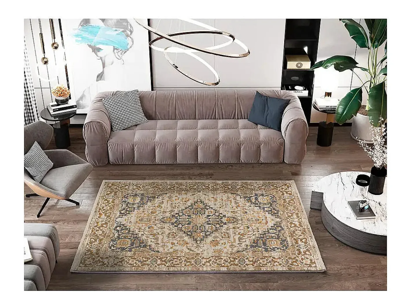 Alfombra De Salón-Alfombra interior - vintage - beige / gris - 133 x 190 cm - DELTA Gris / Beige