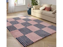 Sweeek Alfombra interior con motivo damero y rosa Azul Outlet