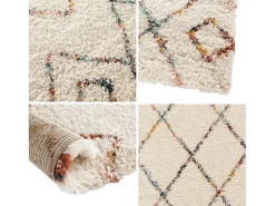 Sweeek Alfombra interior estilo shaggy bereber y multicolor Crema