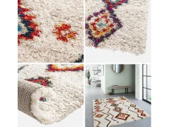 Sweeek Alfombra interior estilo shaggy bereber color y multicolor Crema Outlet