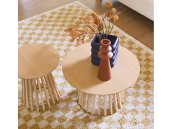Sweeek Alfombra interior shaggy damero amarillo y crema Mostaza Best