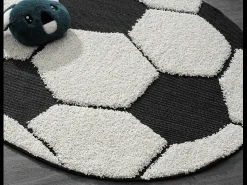 the carpet Alfombra De Salón|Alfombra Infantil-Alfombra Lou Infantil Fútbol - Negro - 160 cm Redonda Blanco