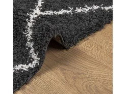 Sale Alfombra moderna de pelo largo en color y crema de 140 x 200 cm Negro