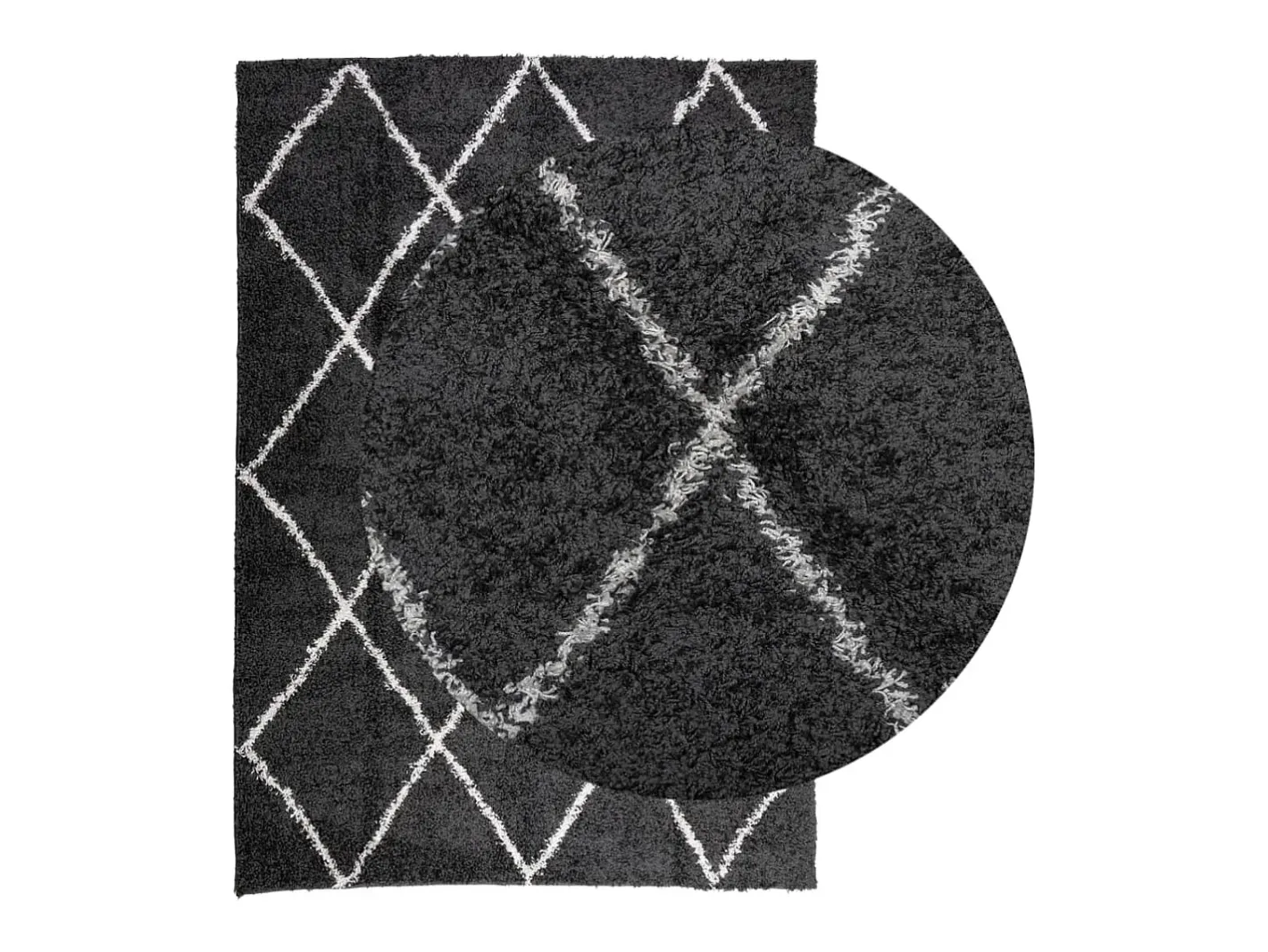 Sale Alfombra moderna de pelo largo en color y crema de 140 x 200 cm Negro