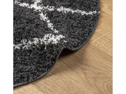 Alfombra De Cocina|Alfombra Redonda-Alfombra moderna de pelo largo en color negro y crema, Ø 80 cm Multicolor