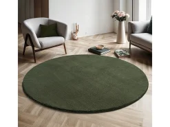 New the carpet Alfombra pelo corto lavable antideslizante - Bosque - 200 cm Redondo - RELAX Verde