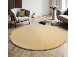 New the carpet Alfombra pelo corto lavable antideslizante - Oro - 200 cm Redondo - RELAX Dorado