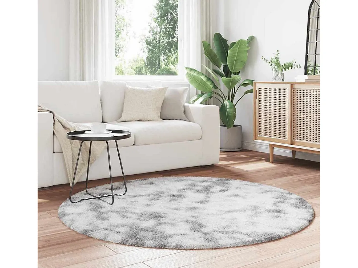 Alfombra De Cocina|Alfombra Redonda-Alfombra peluda NAVARRA Plata 160x160 cm Gris