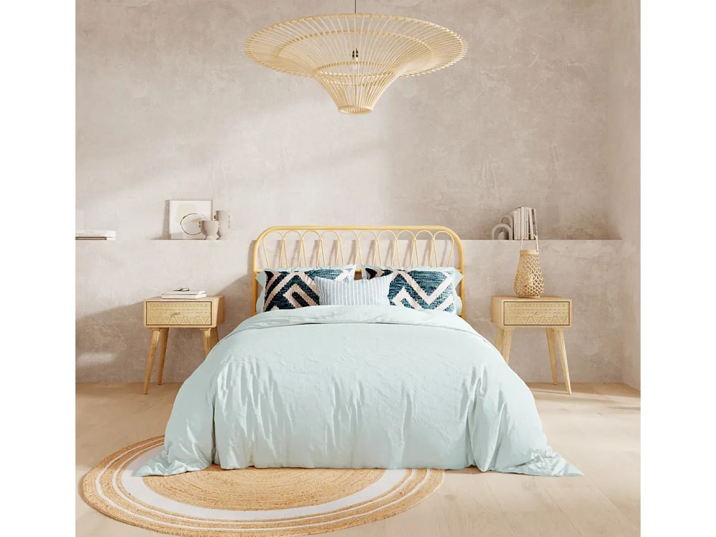 Online Rendez-Vous Déco Alfombra redonda de yute y natural con borde blanco D150 cm - Anaïs Beige