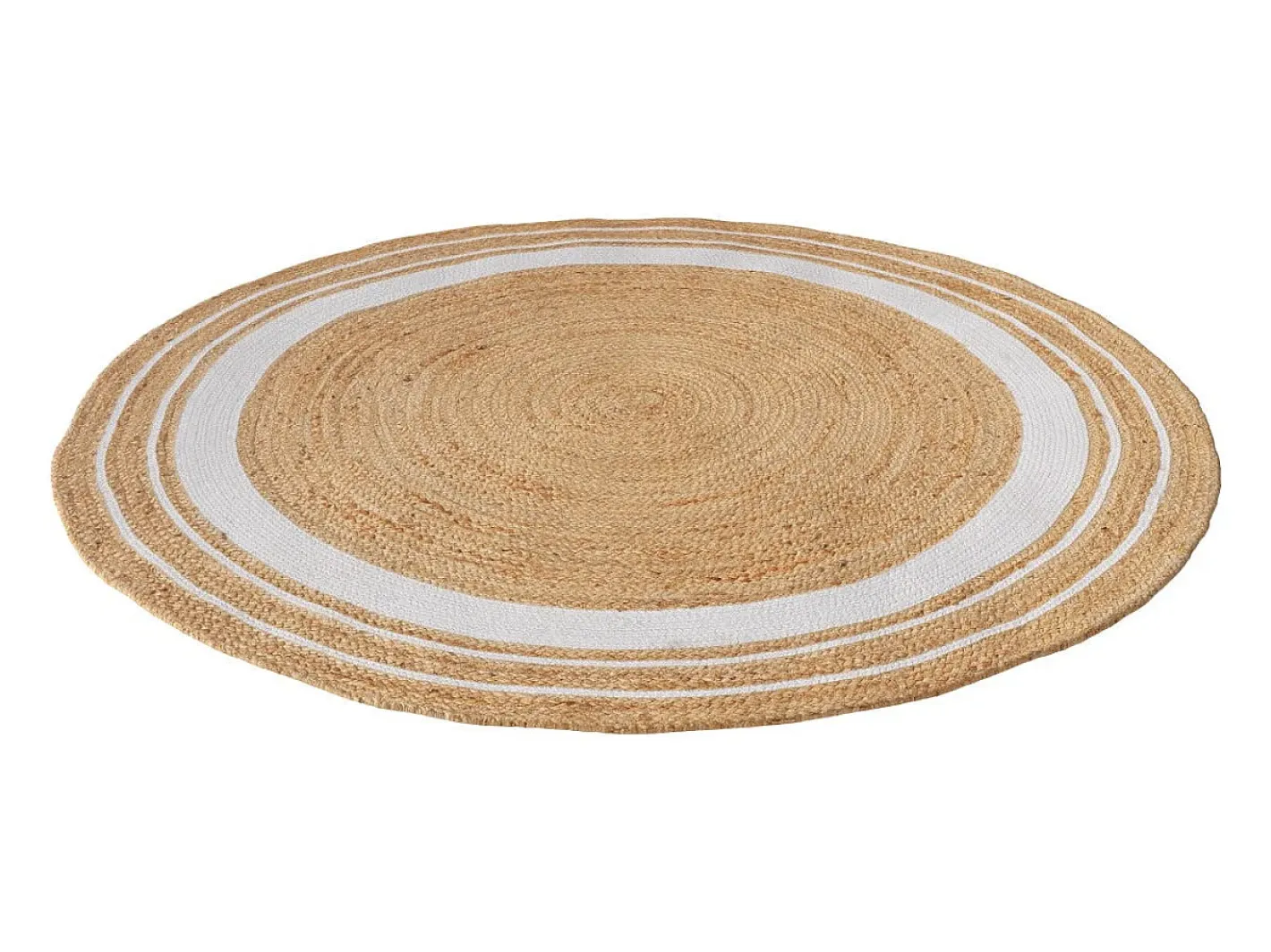 Online Rendez-Vous Déco Alfombra redonda de yute y natural con borde blanco D150 cm - Anaïs Beige