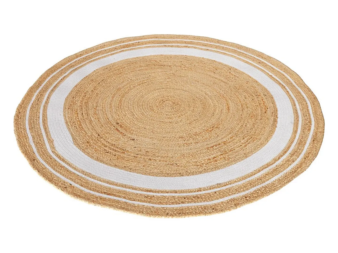 Online Rendez-Vous Déco Alfombra redonda de yute y natural con borde blanco D150 cm - Anaïs Beige