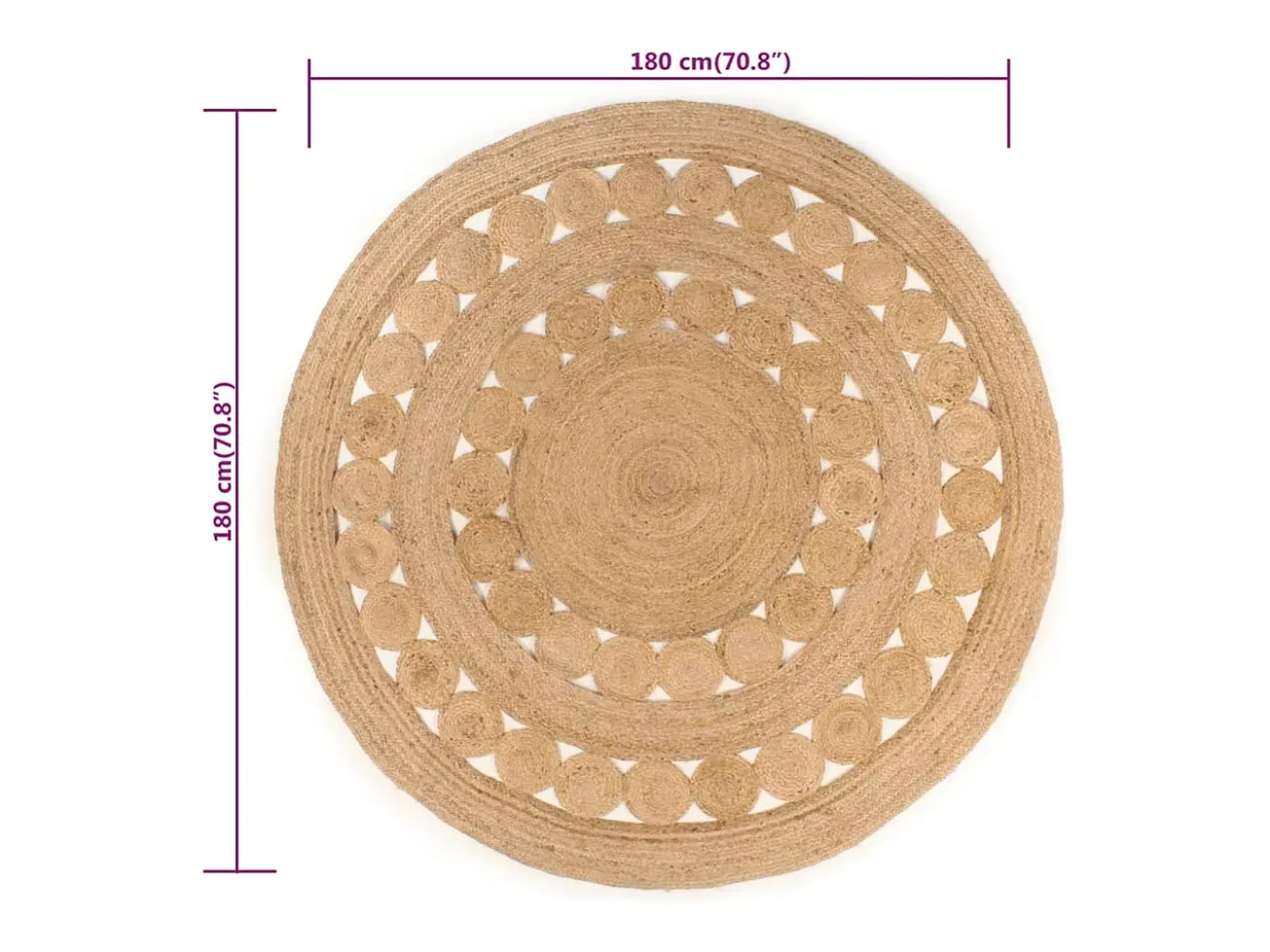 Clicnbuy Alfombra redonda de yute trenzado 180 cm Beige