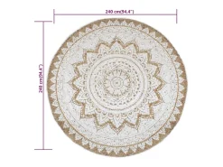 Clicnbuy Alfombra Redonda-Alfombra redonda yute trenzado estampado 240 cm Beige