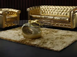 New OZAIA Alfombra shaggy de pelo largo - Dorada - 160 x 230 cm - poliéster - GLITTER Dorado