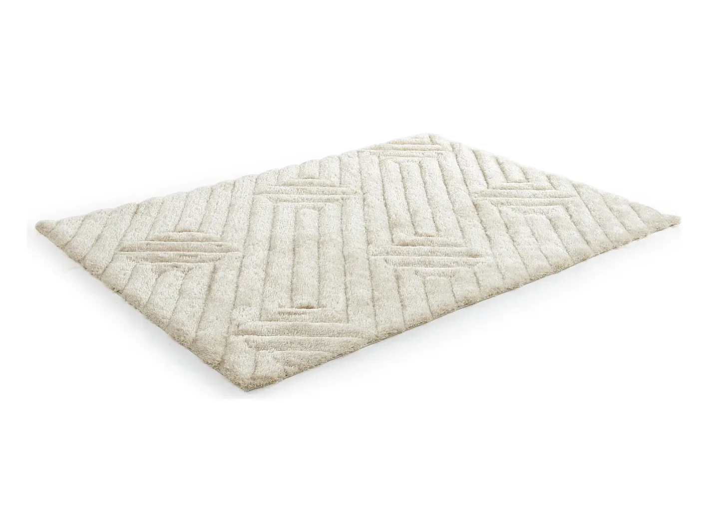 OZAIA Alfombra De Salón-Alfombra shaggy de pelo largo en relieve - 160 x 230 cm - Blanco roto - MAZE Crema