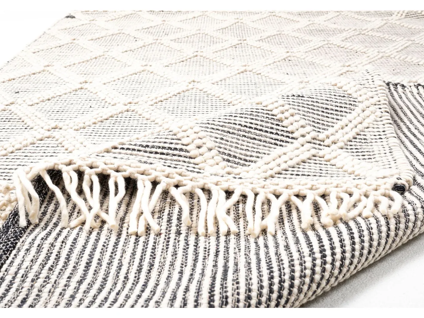 Online Alfombra tejida a mano con diseño étnico 190x290 cm Naturaleza Colored Macrame Color natural claro