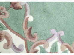 Alfombra De Salón|Alfombra Redonda-Alfombra tejida a mano con borde en diseño Aubusson 150x150 cm Ming Verde