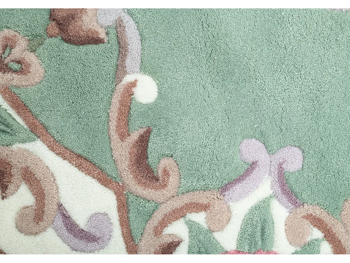 Alfombra De Salón|Alfombra Redonda-Alfombra tejida a mano con borde en diseño Aubusson 150x150 cm Ming Verde