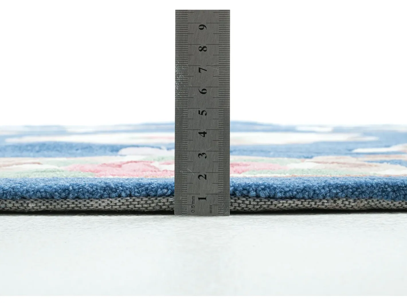 Alfombra tejida a mano con borde en diseño Aubusson 190x190 cm Ming Azul Clearance
