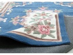 Alfombra De Salón-Alfombra tejida a mano con borde en diseño Aubusson 60x90 cm Ming Azul