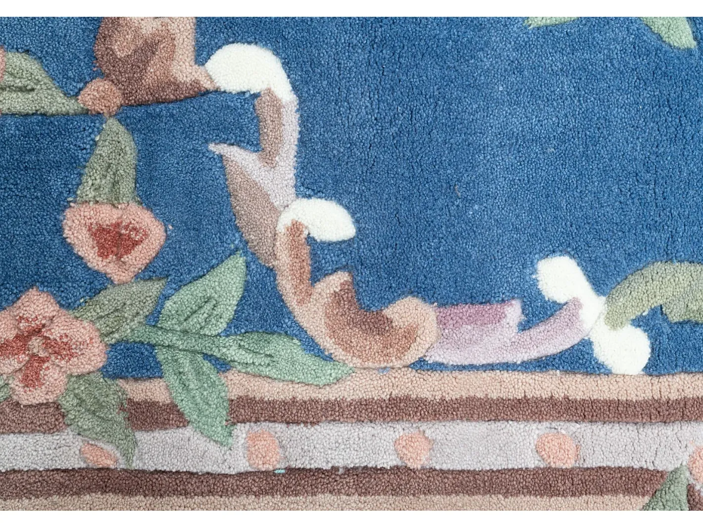 Alfombra De Salón-Alfombra tejida a mano con borde en diseño Aubusson 60x90 cm Ming Azul