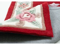 Alfombra tejida a mano con borde en diseño Aubusson 70x600 cm Ming Rojo New