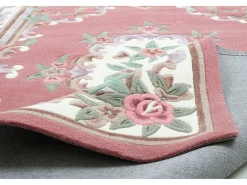 Alfombra De Salón-Alfombra tejida a mano con borde en diseño Aubusson 70x140 cm Ming Rosa