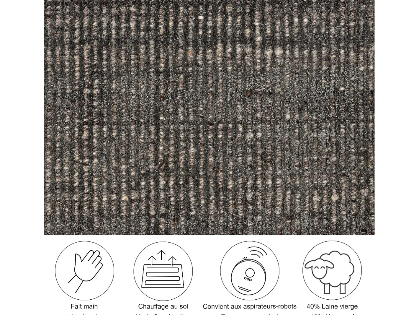 Alfombra UNI a rayas de viscosa y lana 150x150 cm Antracita Venus Gris antracita Sale