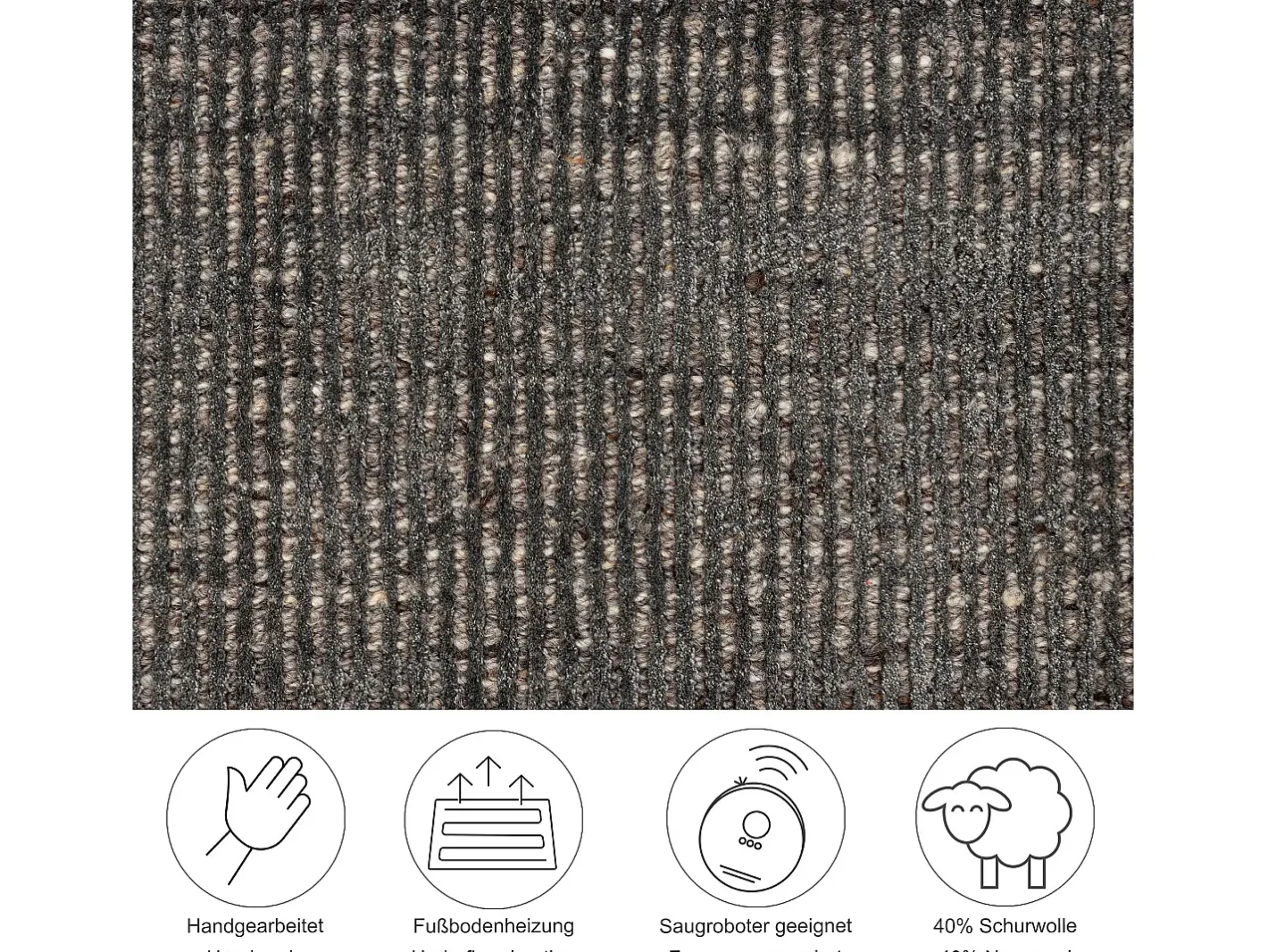 New Alfombra UNI a rayas de viscosa y lana 70x140 cm Antracita Venus Gris antracita