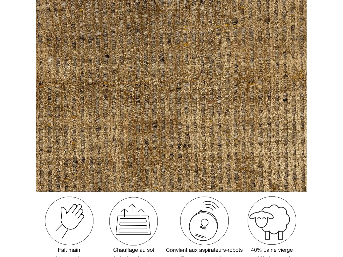 Clearance Alfombra UNI a rayas de viscosa y lana 150x150 cm Oro Venus Dorado