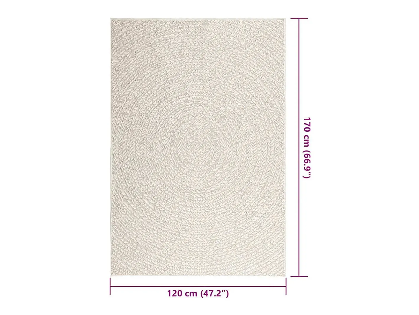 Alfombra De Cocina-Alfombra ZIZUR color crema 120x170 cm efecto yute interior y exterior Blanco