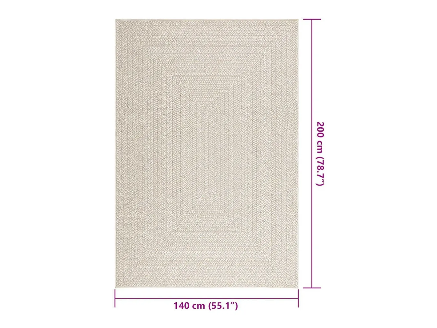 Alfombra De Cocina-Alfombra ZIZUR color crema 140x200 cm efecto yute interior y exterior Blanco