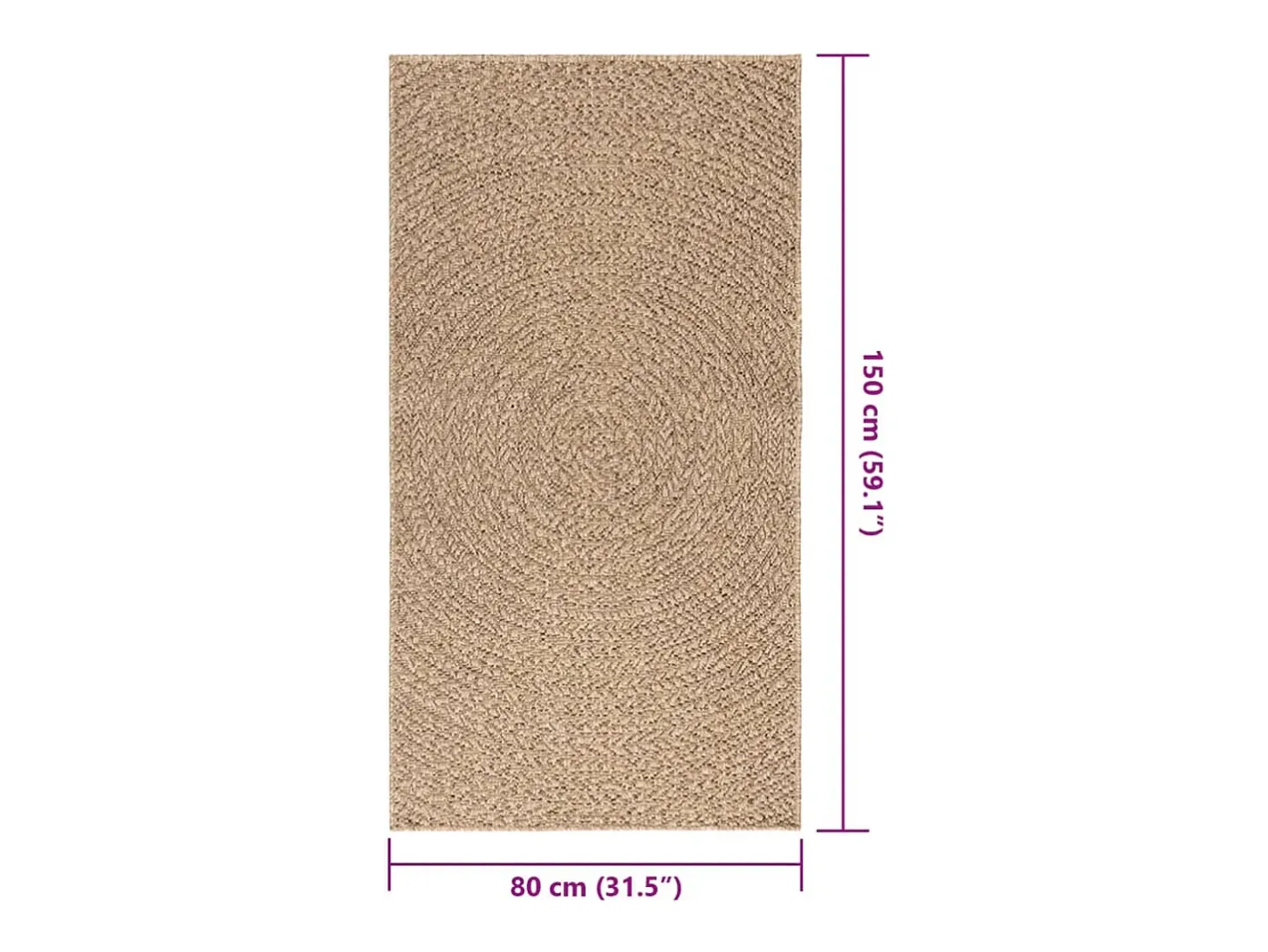 Alfombra De Cocina-Alfombra ZIZUR 80x150 cm efecto yute para interior y exterior Marru00f3n