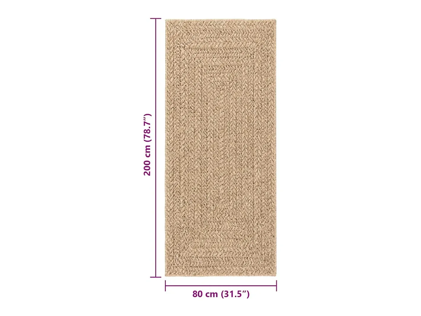 Alfombra De Cocina-Alfombra ZIZUR 80x200 cm efecto yute para interior y exterior Marru00f3n