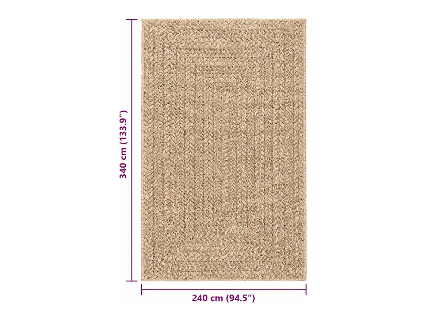 Alfombra De Cocina-Alfombra ZIZUR 240x340 cm efecto yute para interior y exterior Marru00f3n