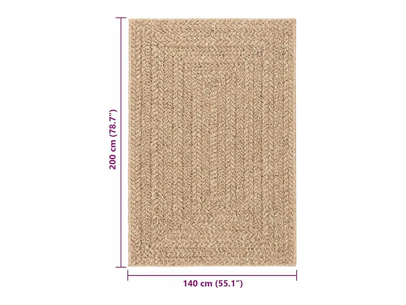 Alfombra De Cocina-Alfombra ZIZUR 140x200 cm efecto yute para interior y exterior Marru00f3n